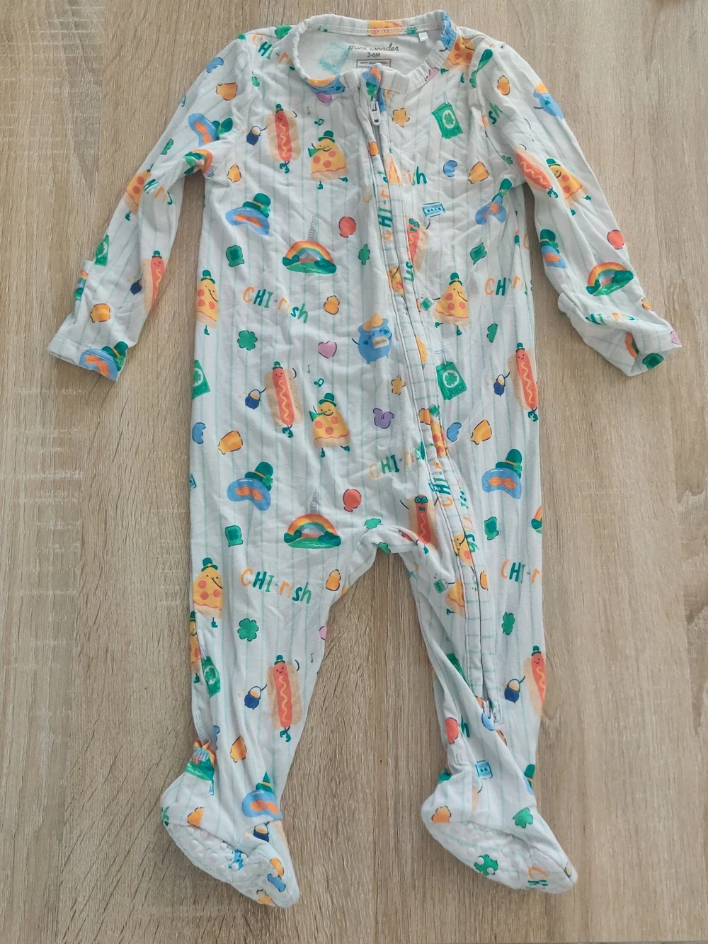 Mini Wonder Chi-Rish Pizza Hotdog Printed Footed One Piece Size 3-6mo